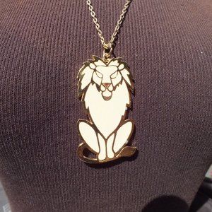 Yellow and Gold Color Lion Pendant on 24" Link Alloy Chain, Large Retro 1970s